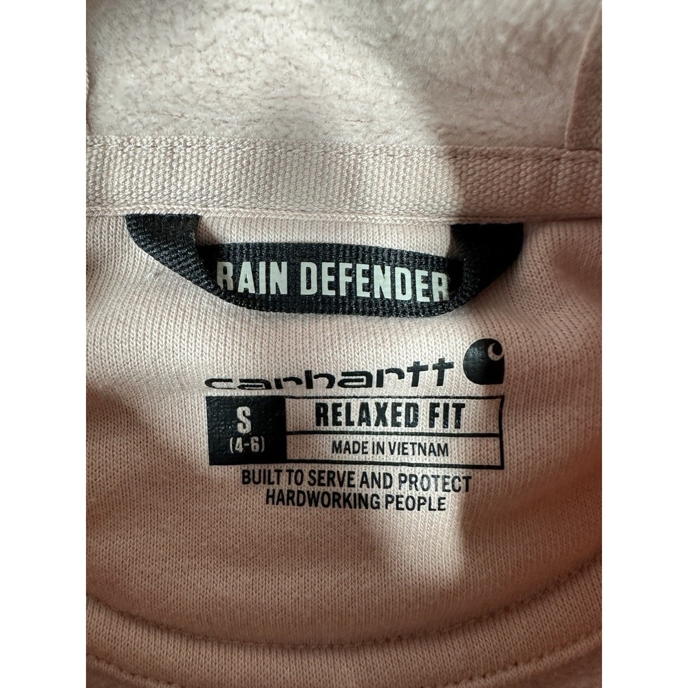 Carhartt Rain Defender Hoodie Pink Relaxed Fit Logo Pullover Sweatshirt Small - Picture 4 of 8